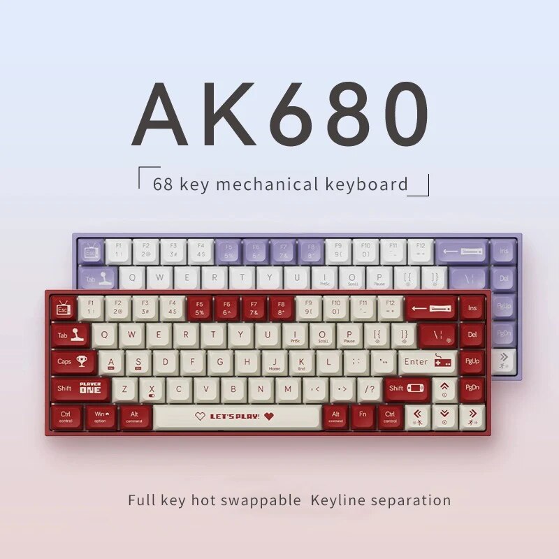 Gaming Keyboard Hot Swappable - AJAZZ-AK680 Teclado mecânico com fio, Laptop