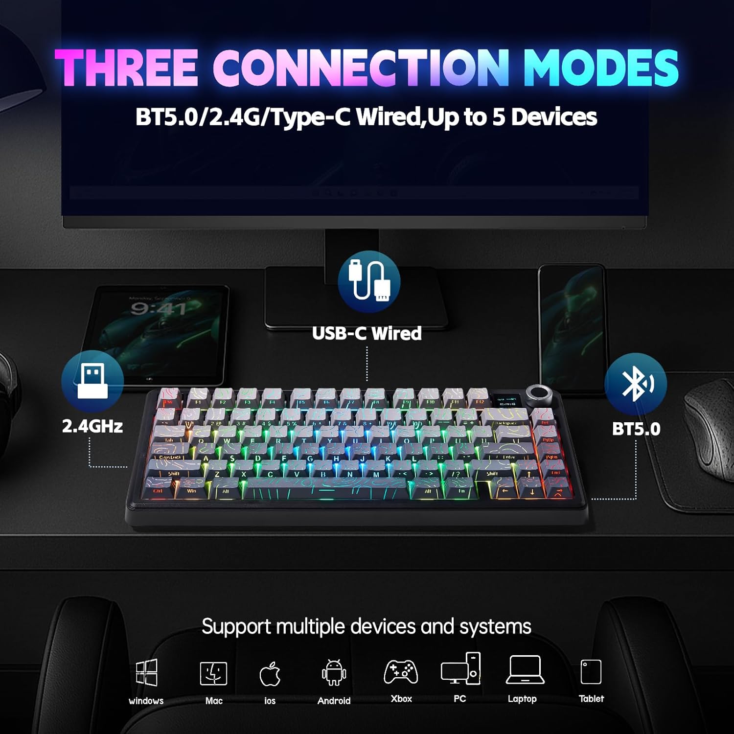 Teclado mecânico sem fio AULA  - Gaming Keyboard Hot Swappable avaliação e preço